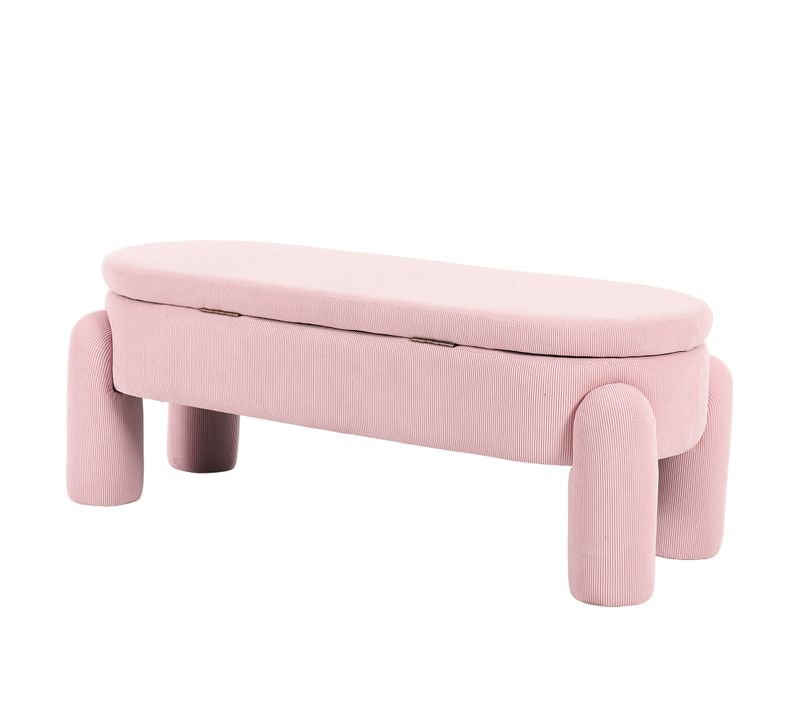 Banquette De Rangement Moderne En Chenille Rose Pour Salon Et Entrée