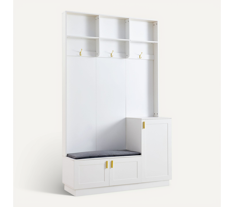 Vestiaire Avec Rangement Et Patères, Armoire Multifonctionnelle Blanche 120x40x200 Cm