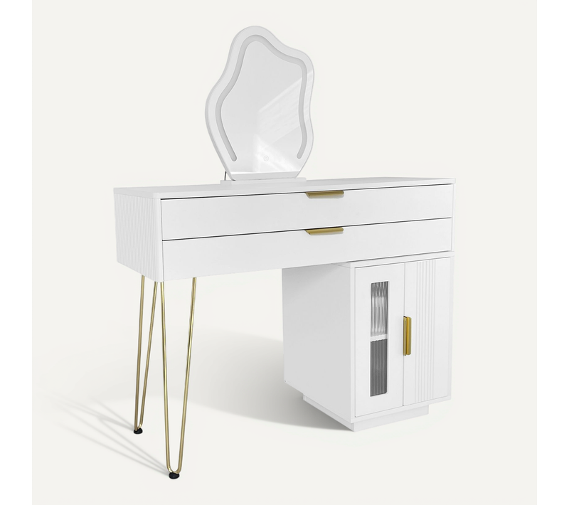 Coiffeuse Blanche Avec LED, Tiroirs Spacieux Et Design Modulable