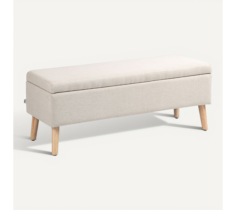 Banc Coffre Scandinave Avec Rangement 110 Cm En Lin - Beige