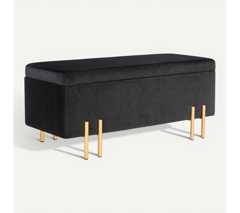 Banc Coffre En Tissu Avec Rangement Et Pieds Métal 100 Cm - Noir