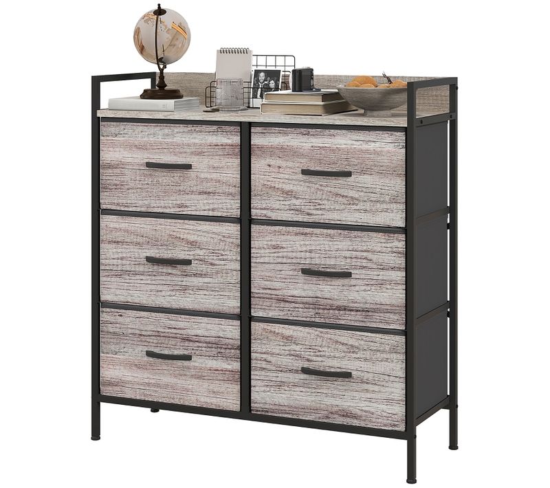 Commode 6 Tiroirs En Tissu Et Métal Style Industriel, Rangement Gris 79x29x85 Cm