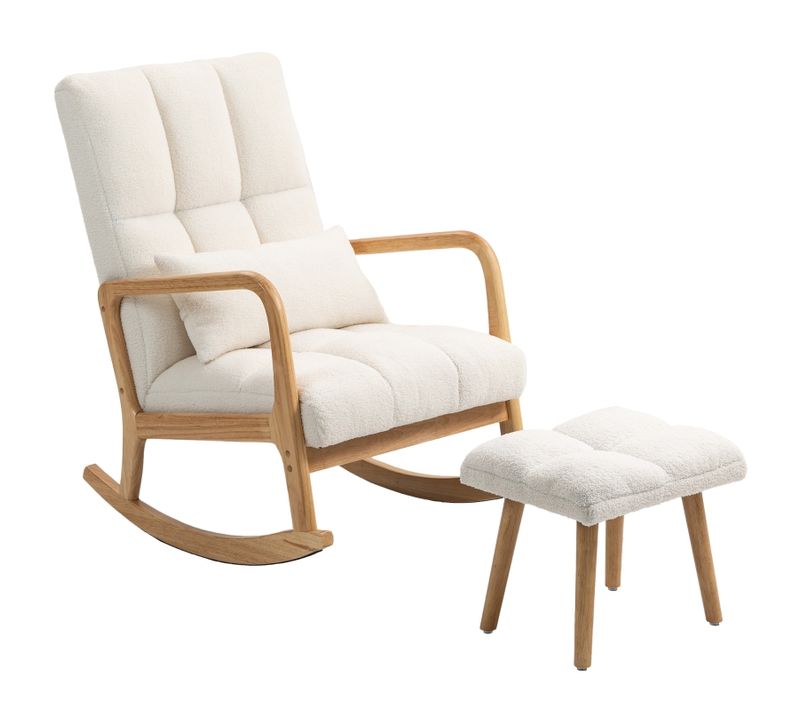 Fauteuil à Bascule Avec Repose-pieds En Fleece Et Accoudoirs Blanc