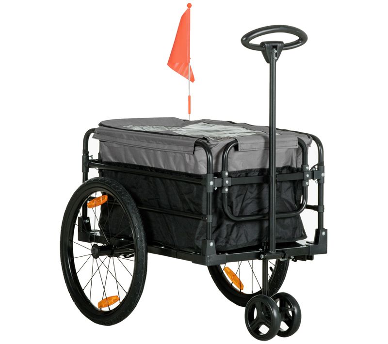 Remorque Vélo 2-en-1 40 Kg Transformable En Chariot Avec Roues 20"