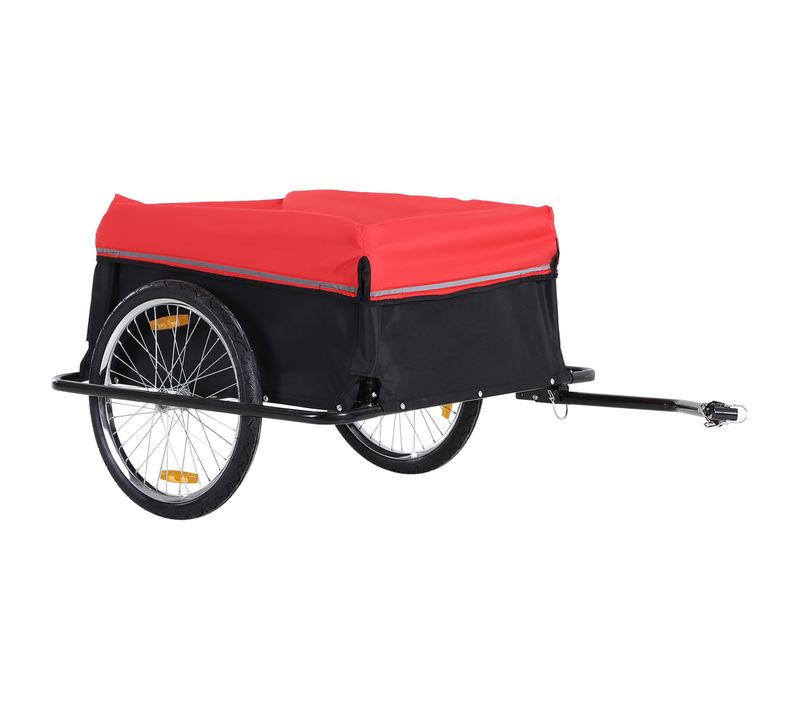 Remorque Vélo Cargo 2 Roues Pliable 40 Kg Noir Et Rouge