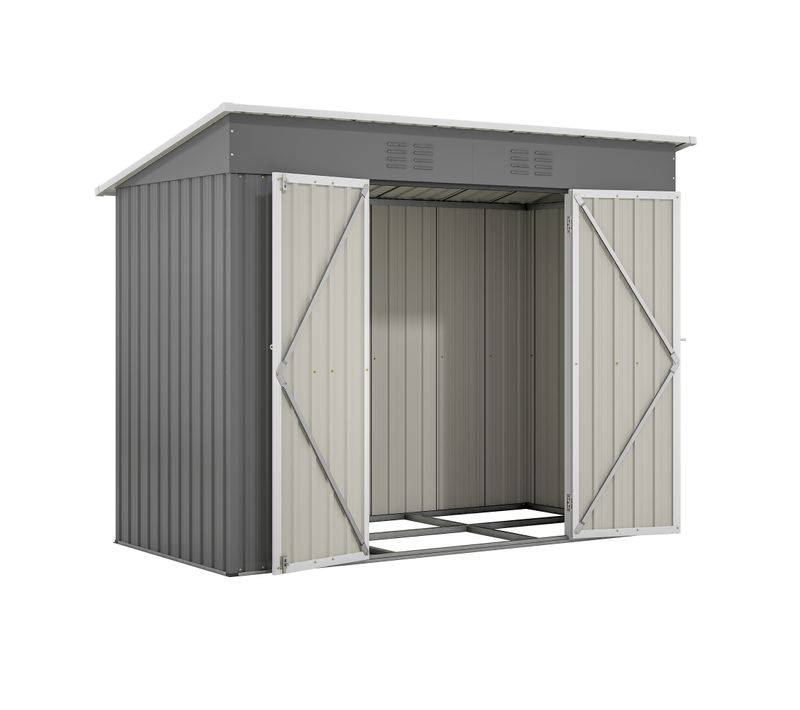 Abri De Jardin Métallique 8x4 Ft Gris Avec Fondation En Métal
