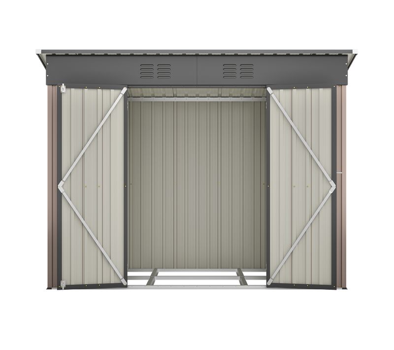 Abri De Jardin Métallique 8x4 Ft Brun Avec Fondation En Métal