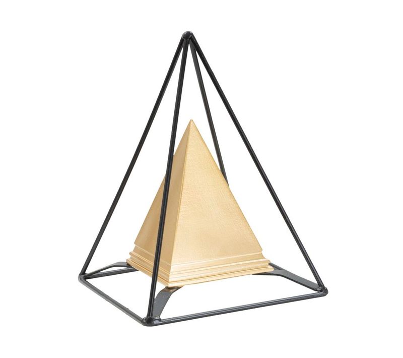 Sculpture Décorative Double Pyramide Métal Doré Et Noir 21 Cm