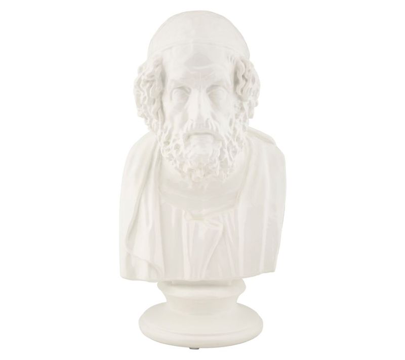 Buste Décoratif Sage Blanc Représentant Un Vieil Homme 25 Cm