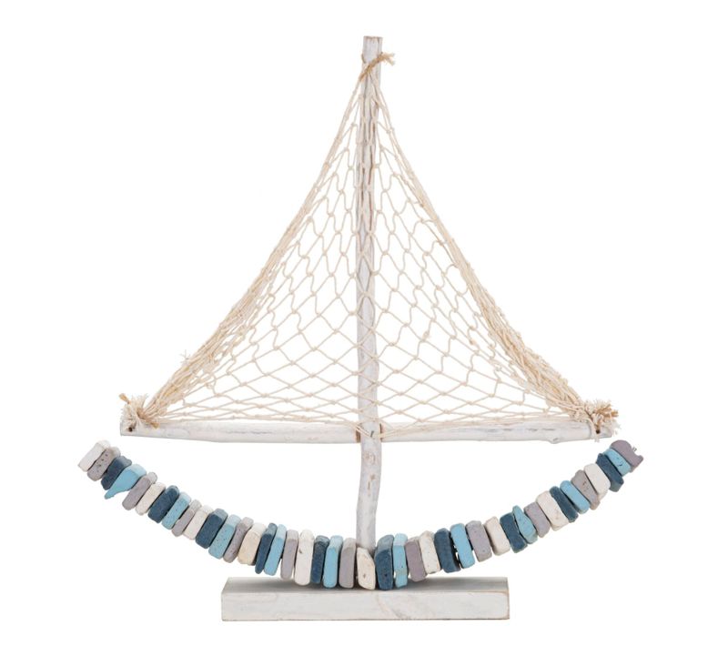 Sculpture Bateau Coloré 45x45x7 Cm En Bois Et Tissu