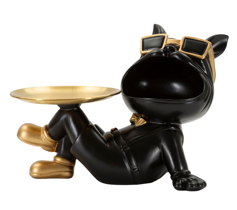 Statuette Chien Buddy Avec Plateau 27x17x18,5 Cm Noir Et Doré