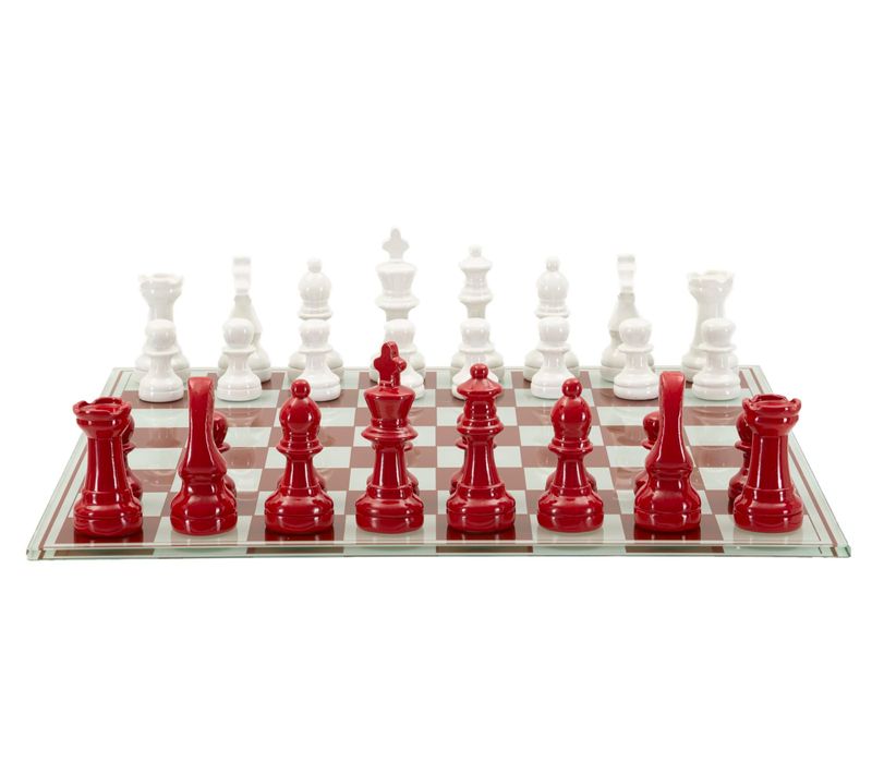 Échiquier Rouge Et Blanc Design 61 X 61 X 14 Cm