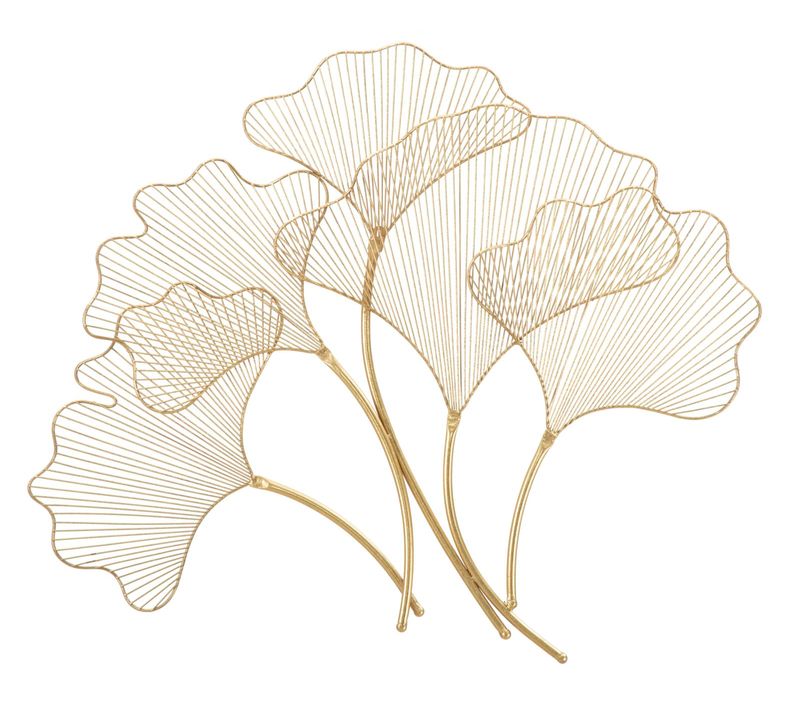 Décoration Murale 3d En Métal Doré Avec Feuilles, 79 X 5 X 68 Cm