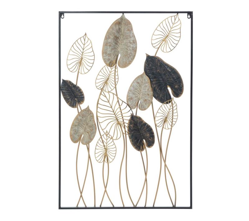 Panneau Mural Rectangulaire En Métal Motif Feuilles 3d, 66 X 100 X 4,5 Cm