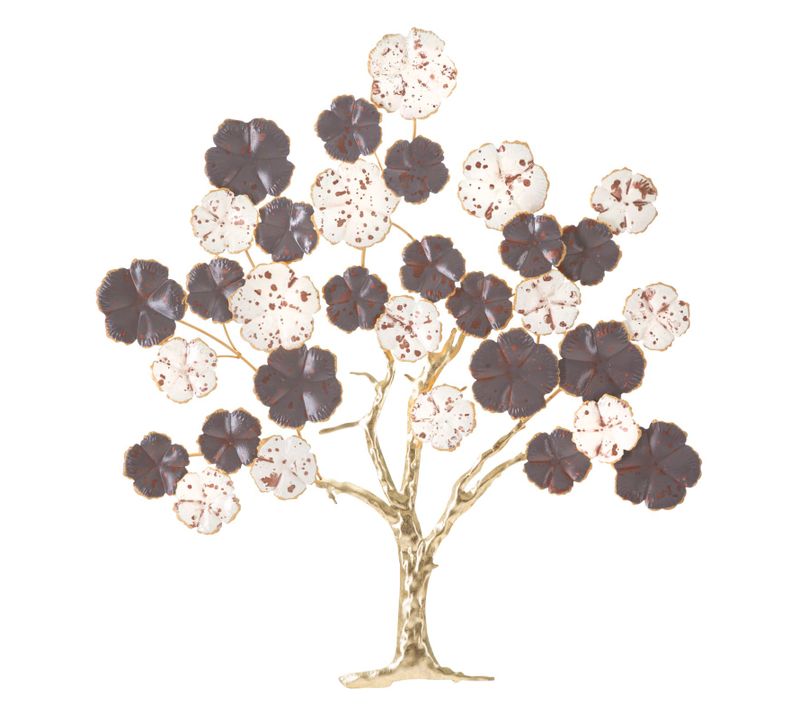 Décoration Murale 3d Arbre Fleuri Métal Tronc Doré 73,7x5x80 Cm