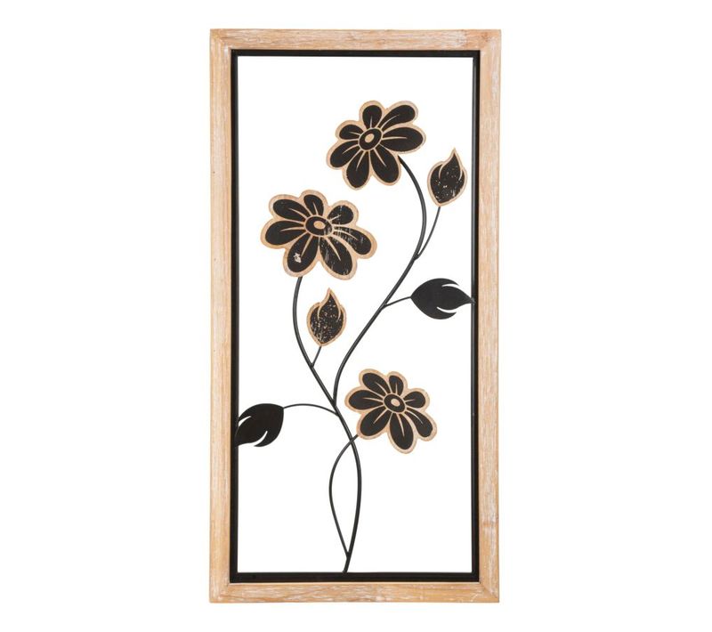 Panneau Mural 3d Fleurs élégantes Métal Et Bois 30x2,5x60 Cm