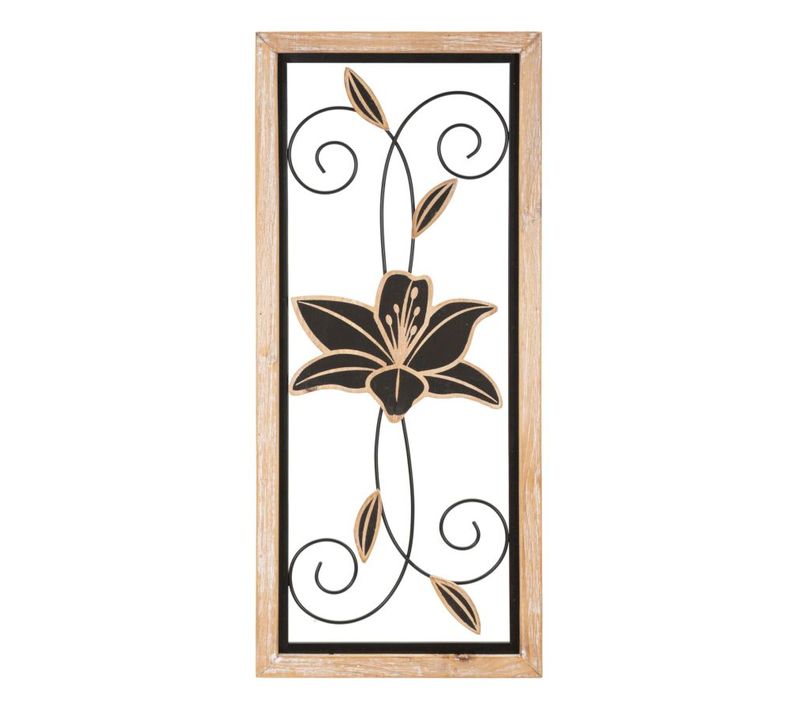 Panneau Mural Décoratif En Fer Et Bois Fleurs Bohème Chic 60 Cm