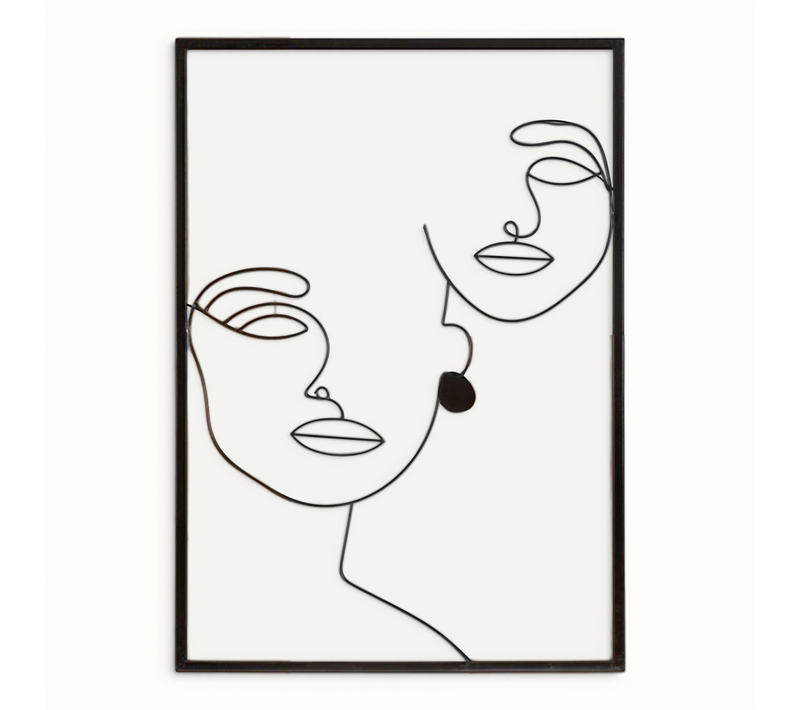 Panneau Mural 3d Visages Métal Et Bois 63x90 Cm Style Moderne