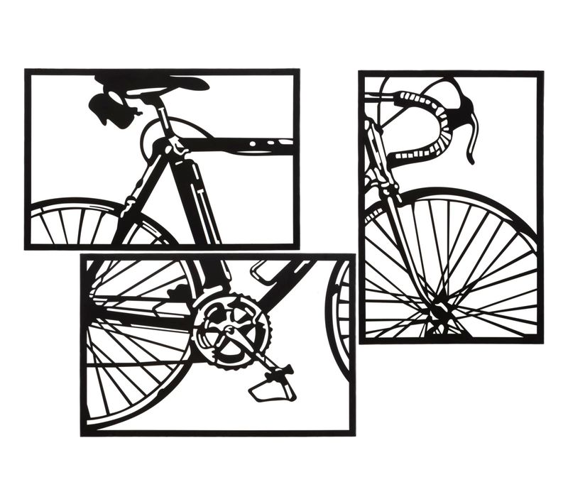 Panneau Mural 3d Vélo En Métal Multicolore Set 3 Pièces 40x60 Cm