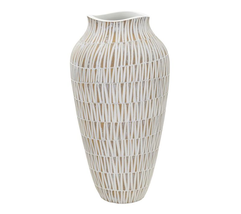 Vase Moderne En Résine Dorée Et Blanche Stiky Ø 22x44 Cm Avec Décor Géométrique