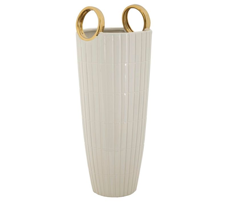 Vase En Céramique Potter Ø 23x27,5 Cm Finition Dorée Design Bouton De Fleur