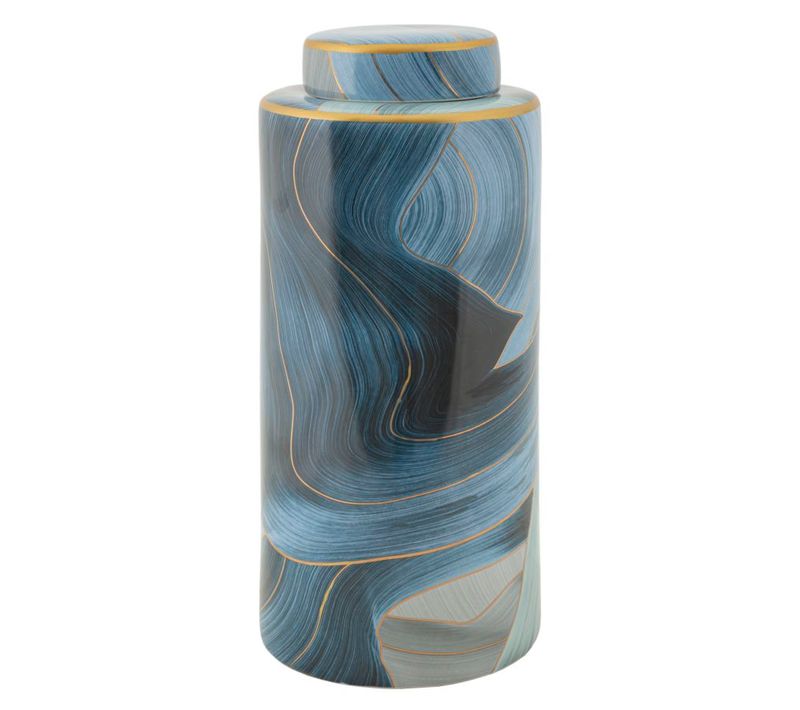 Vase Décoratif Céramique Moderne Ø15x34 Cm Avec Motifs Floraux Et Finitions Dorées