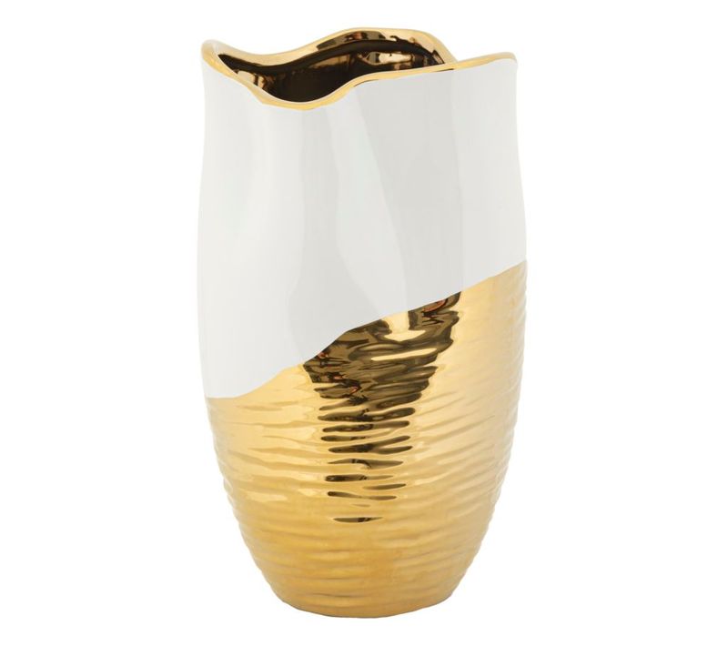 Vase Décoratif En Céramique Blanc Et Doré Ø20x35 Cm Design Luxueux Moderne