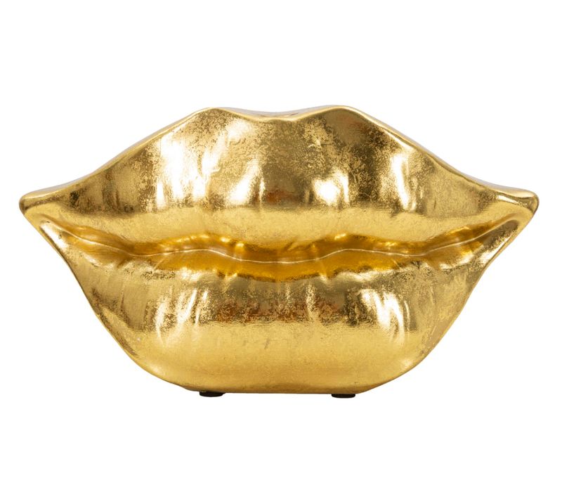 Vase Décoratif Lèvres Dorées En Résine Design Moderne 23x12 Cm