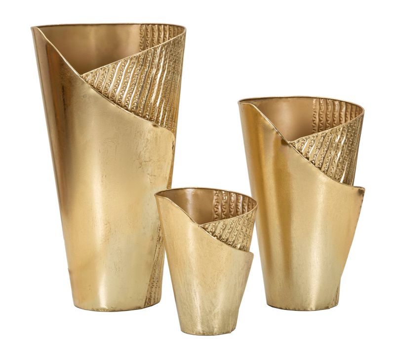 Set 3 Vases Dorés En Métal Design élégant Pour Décoration Intérieure