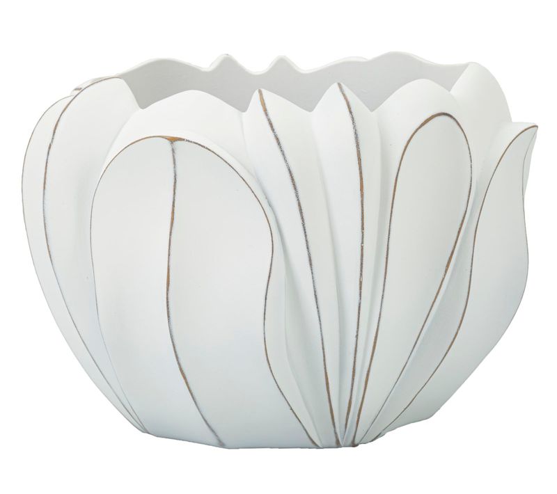 Cache-pot Rond Moderne En Céramique Blanche Ø34,5x23,5 Cm Avec Décor En Relief