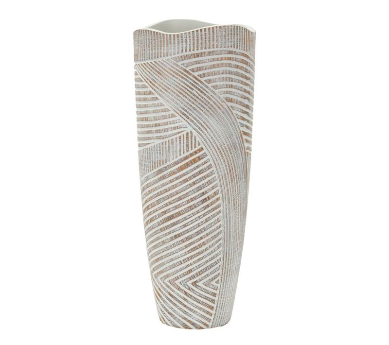 Vase Décoratif Woody En Résine Blanc Lavé D.18x45 Cm Moderne