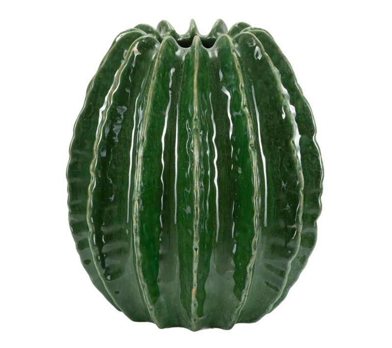 Vase Boule Cactus Vert En Céramique Moderne D.28x31 Cm