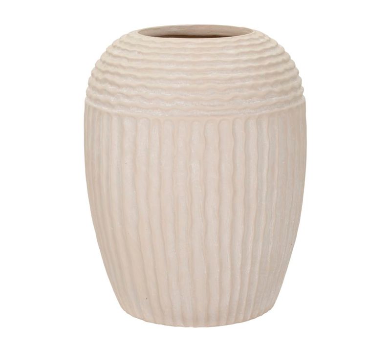 Vase Décoratif D.30x38,5 Cm En Mgo Crème Avec Texture Verticale