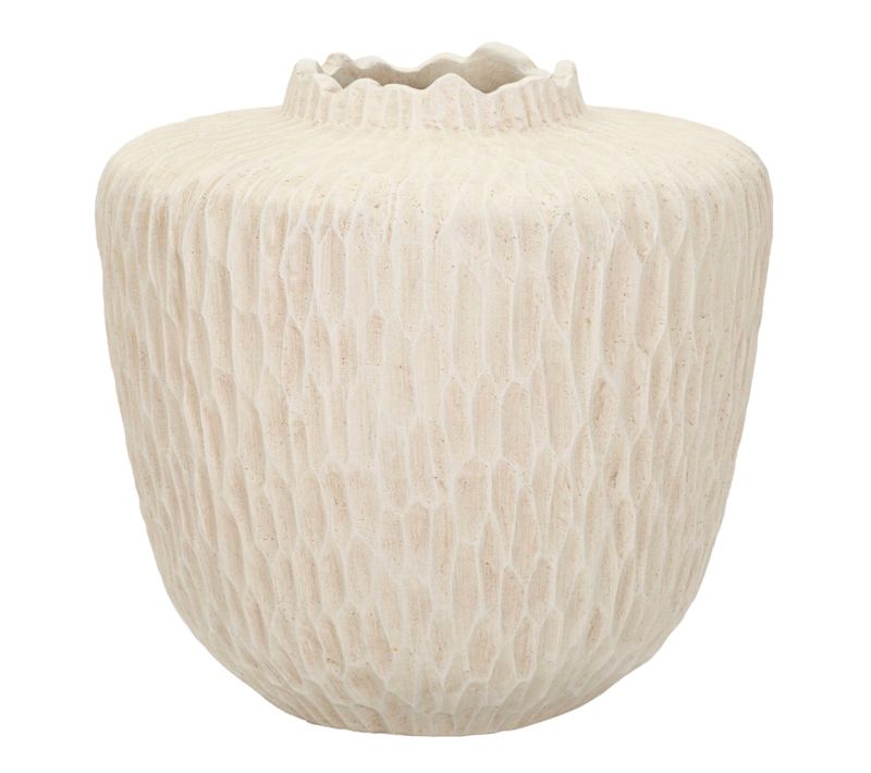 Vase Décoratif Ø35x32,5 Cm En Mgo Crème Texture Tactile Moderne