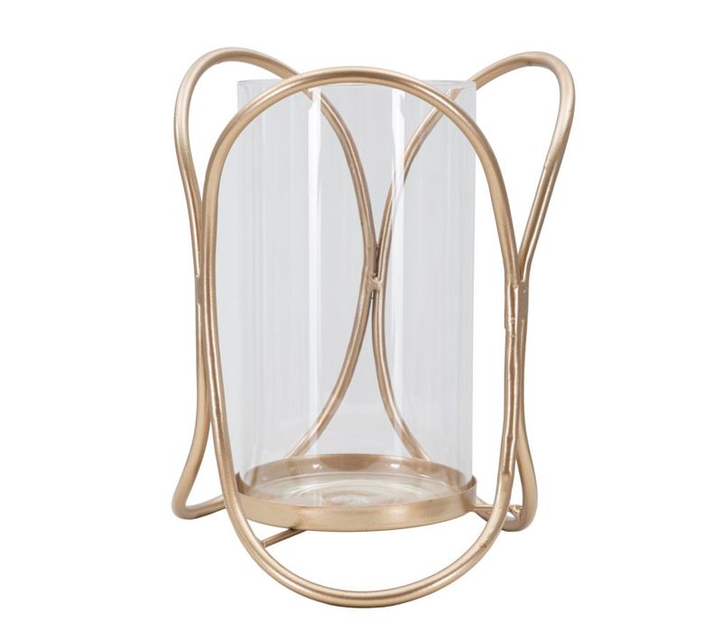 Bougeoir En Métal Doré Foncé Ø16x21,5 Cm Avec Verre Décoratif