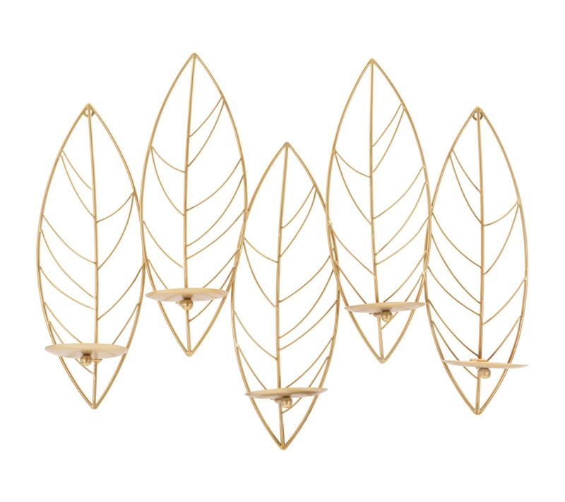 Bougeoir Mural Feuilles Dorées 5 Bougies 66x14x56 Cm