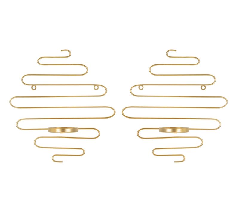 Lot De 2 Bougeoirs Muraux Dorés Lignes Élégantes 33x10x34 Cm