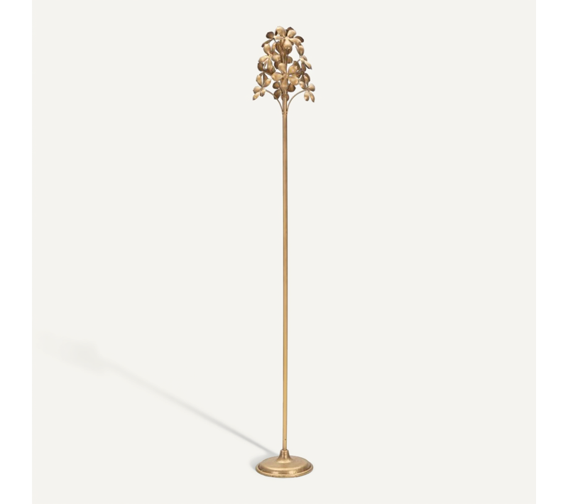 Bougeoir Sur Pied Doré Avec Décor Floral élégant D.17x118 Cm