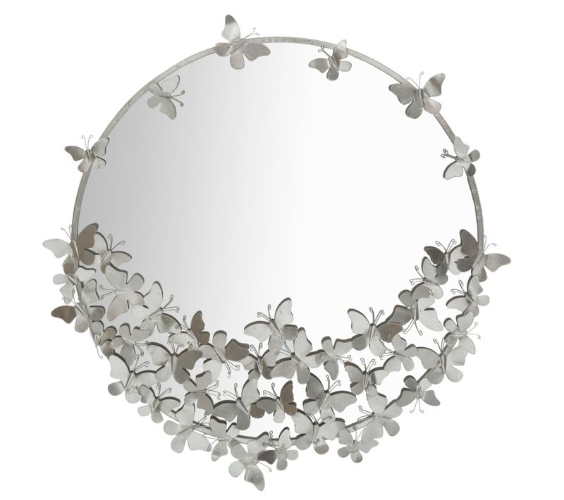 Miroir Rond Argenté Papillon 91x94 Cm Décoratif Et Lumineux