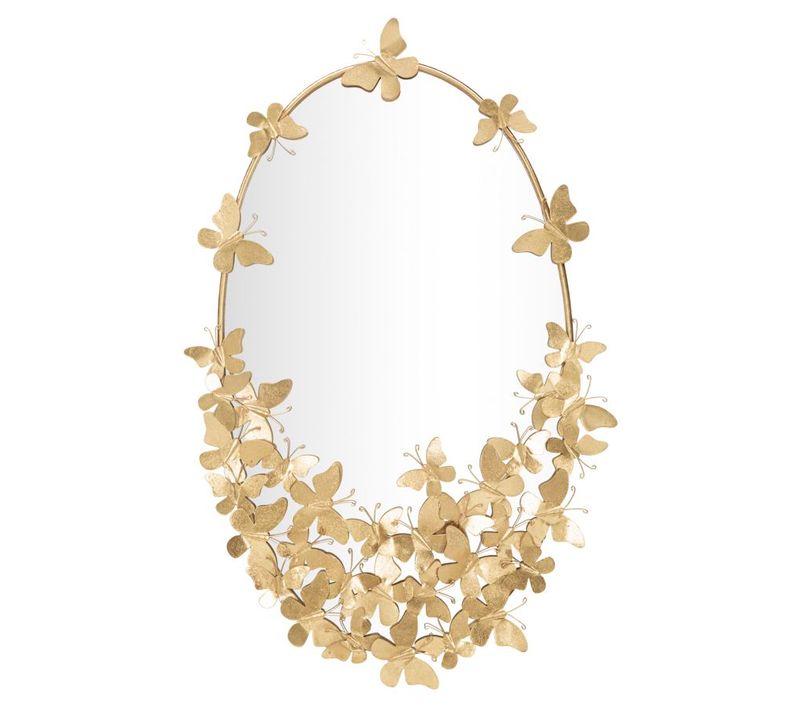 Miroir Ovale Doré Avec Cadre Papillons Déco Murale 59x89,5 Cm