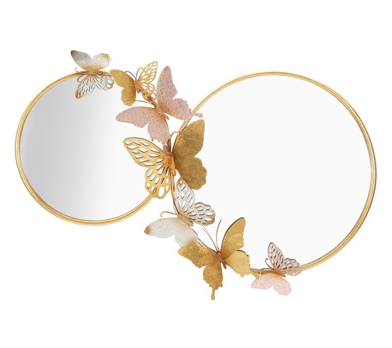 Miroir Mural Doré Infini 81x52,5 Cm Avec Papillons Colorés, Élégant Pour Salon Ou Entrée