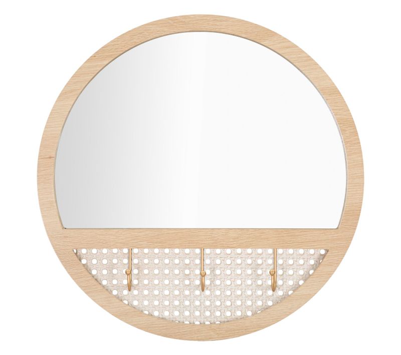 Miroir Mural Rond 50x5 Cm Style Boho Chic Avec Finitions Paille De Vienne, Multicolore