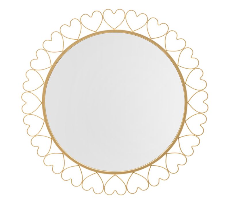 Miroir Mural Rond 80x2,5 Cm Avec Cadre Cœurs Dorés Pour Décoration Élégante