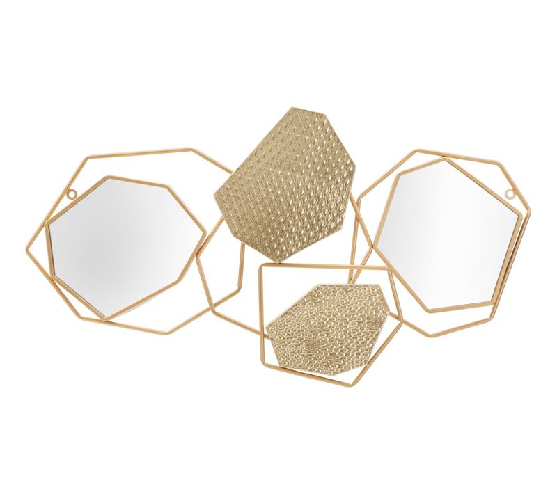 Miroir Mural Géométrique Doré 91x52 Cm Style Cubisme Pour Salon Et Entrée