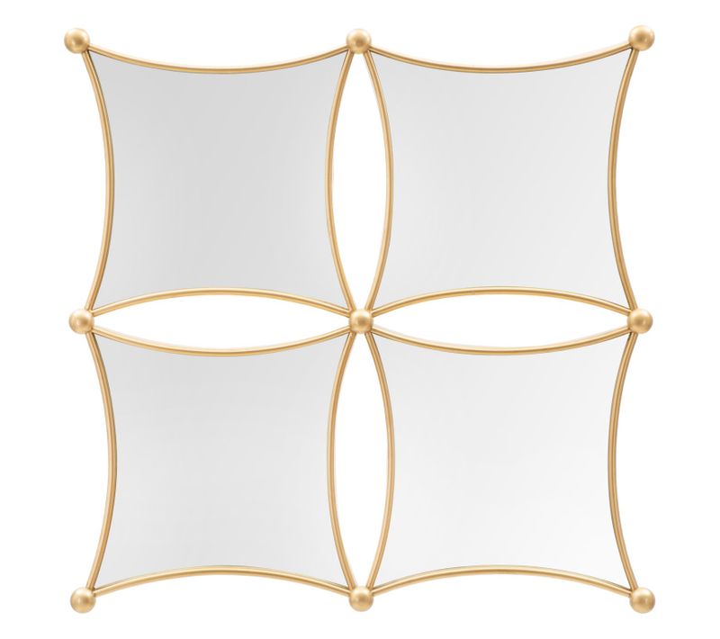 Miroir Mural Géométrique Doré 68x68 Cm 4 Panneaux Pour Salon Et Entrée