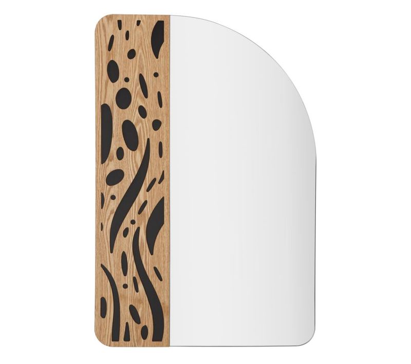 Miroir Mural Moderne 60x90 Cm Avec Décor Bois Rond Et Doux