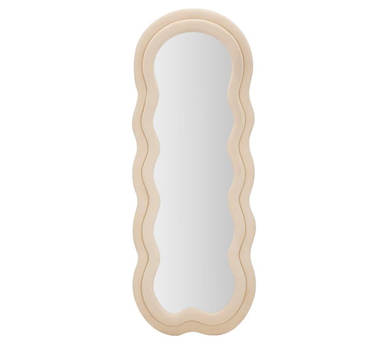 Miroir Mural 60x160 Cm Cadre Bois Tissu Crème Aux Formes Sinueuses