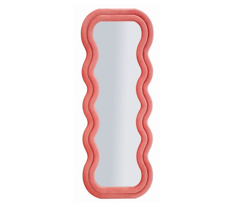 Miroir Mural 60x160 Cm Cadre Velours Rose Ondulé, Élégance Romantique