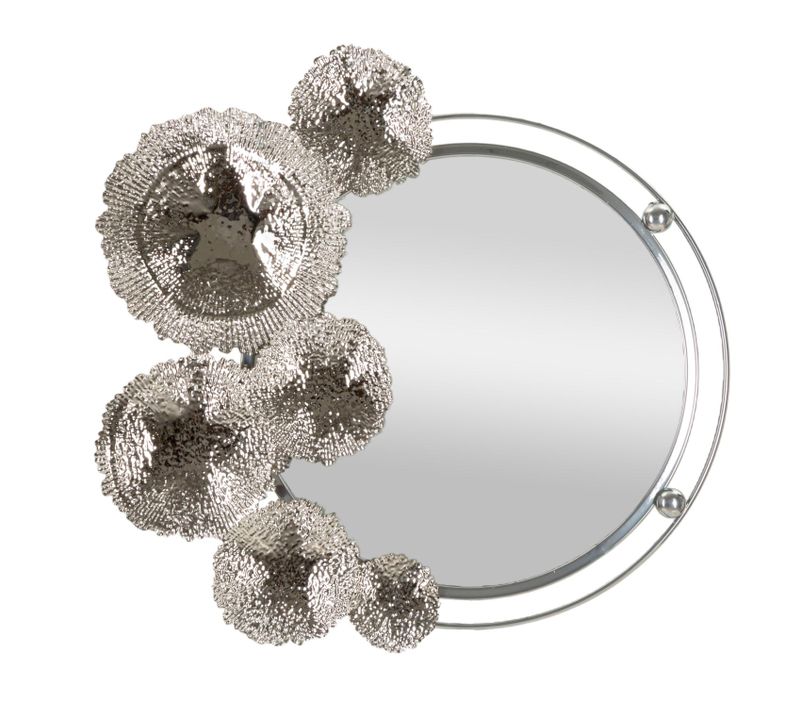 Miroir Mural Argenté 85x80 Cm Avec Décor Floral élégant En Métal