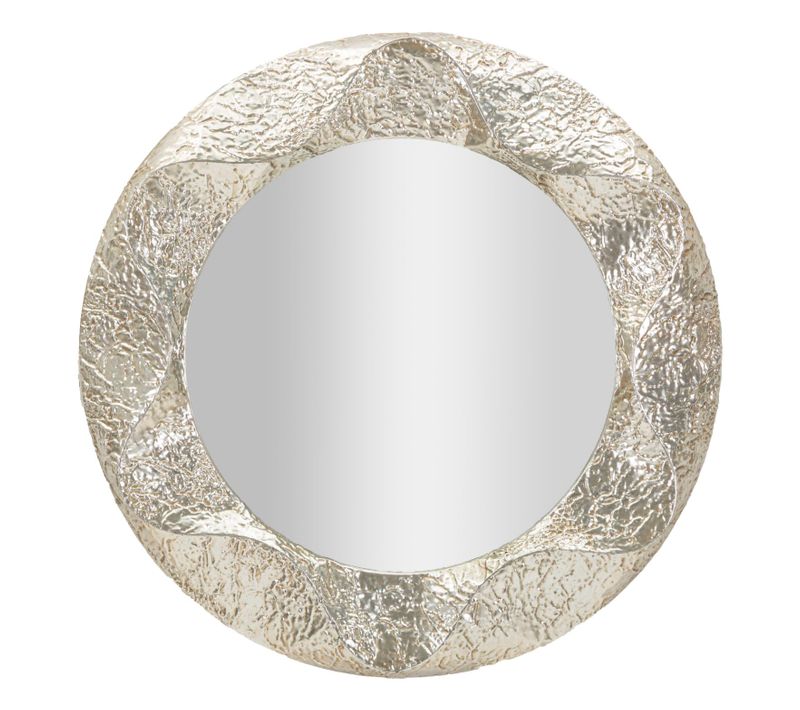 Miroir Rond Argenté Ø104 Cm Avec Cadre Martelé Décoratif Élégant